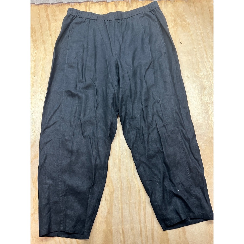 Eileen Fisher Black Organic Linen Lantern Pants Plus Size 1X Elastic Waist